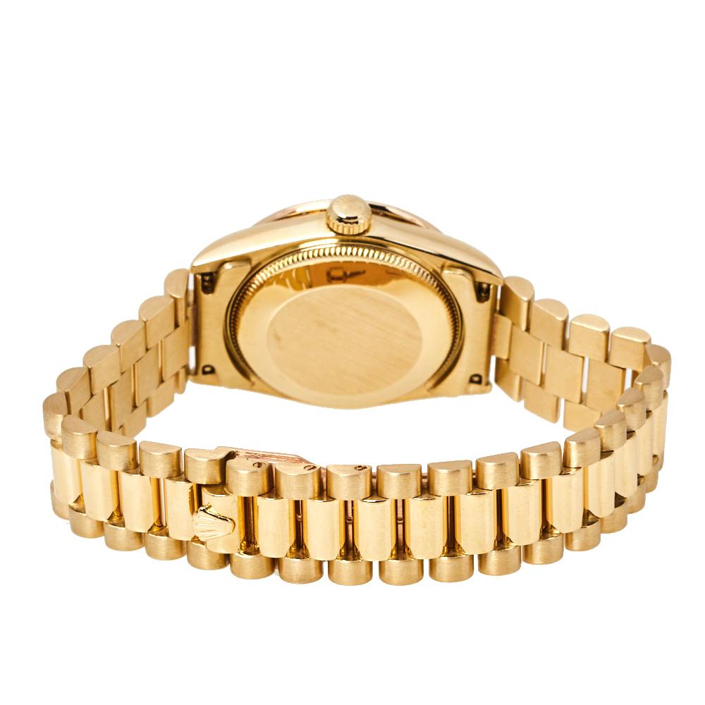 Contemporary Rolex Black 18K Yellow Gold Diamond Datejust 68278 Women's Wristwatch
