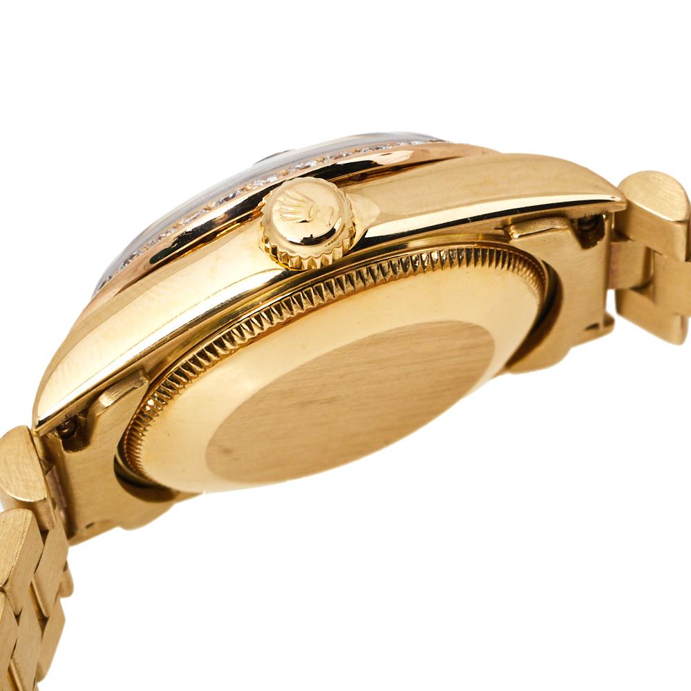 Rolex Black 18K Yellow Gold Diamond Datejust 68278 Women's Wristwatch In Fair Condition In Dubai, Al Qouz 2