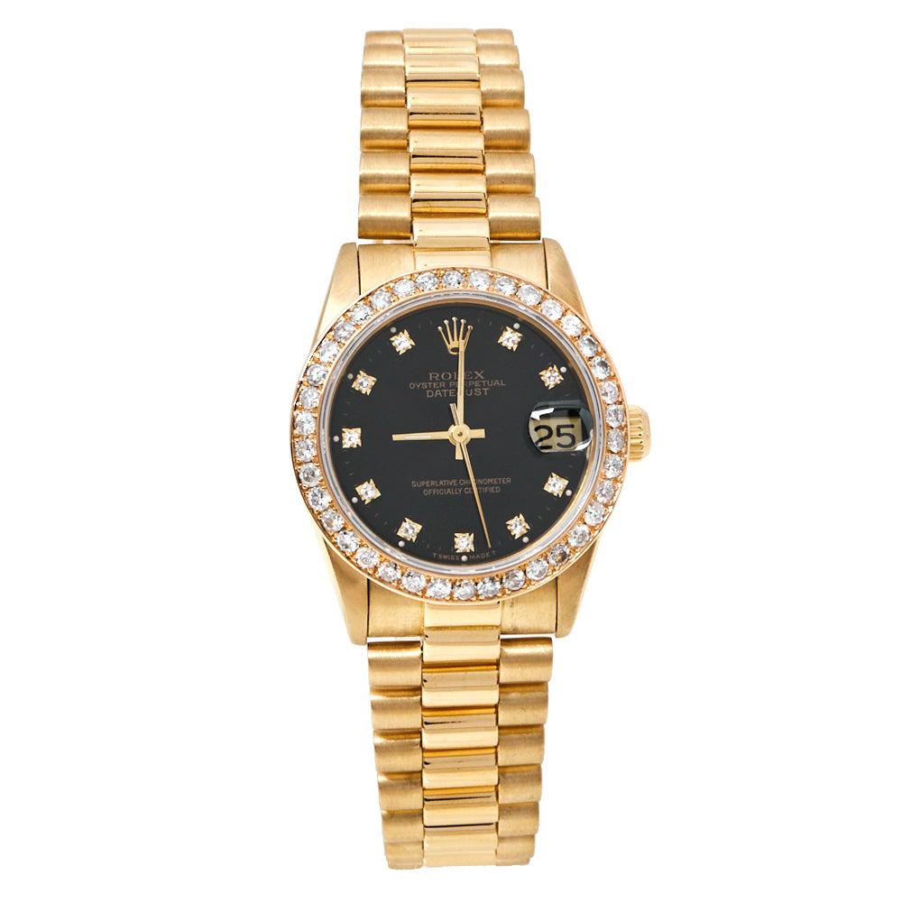 Rolex Black 18K Yellow Gold Diamond Datejust 68278 Women
s Wristwatch 31 mm