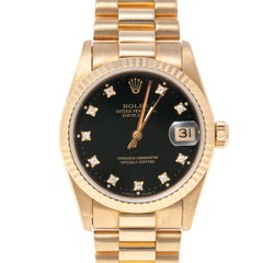 Rolex Negro Oro Amarillo 18k Diamantes Datejust 68278 Reloj de pulsera para mujer 31 mm