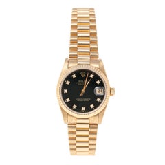 Rolex Black 18k Yellow Gold Diamonds Datejust 68278 Women's Wristwatch 31 mm