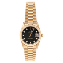 Rolex Black 18k Yellow Gold Diamonds Datejust 68278 Montre-bracelet pour femme 31 mm