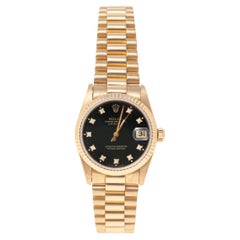 Rolex Black 18k Yellow Gold Diamonds Datejust 68278 Women's Wristwatch 31 mm