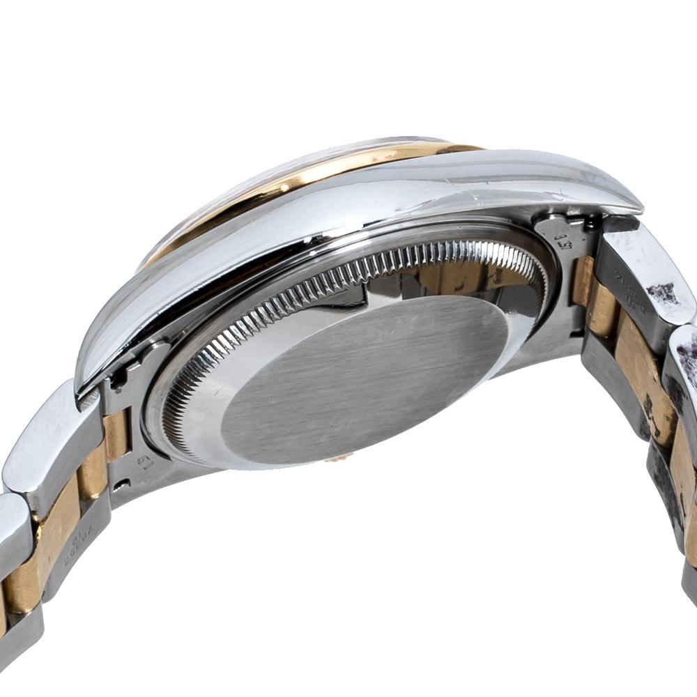 Rolex Black 18K Yellow Gold Oyster Perpetual Date 15203 Men's Wristwatch 34 mm In Good Condition In Dubai, Al Qouz 2