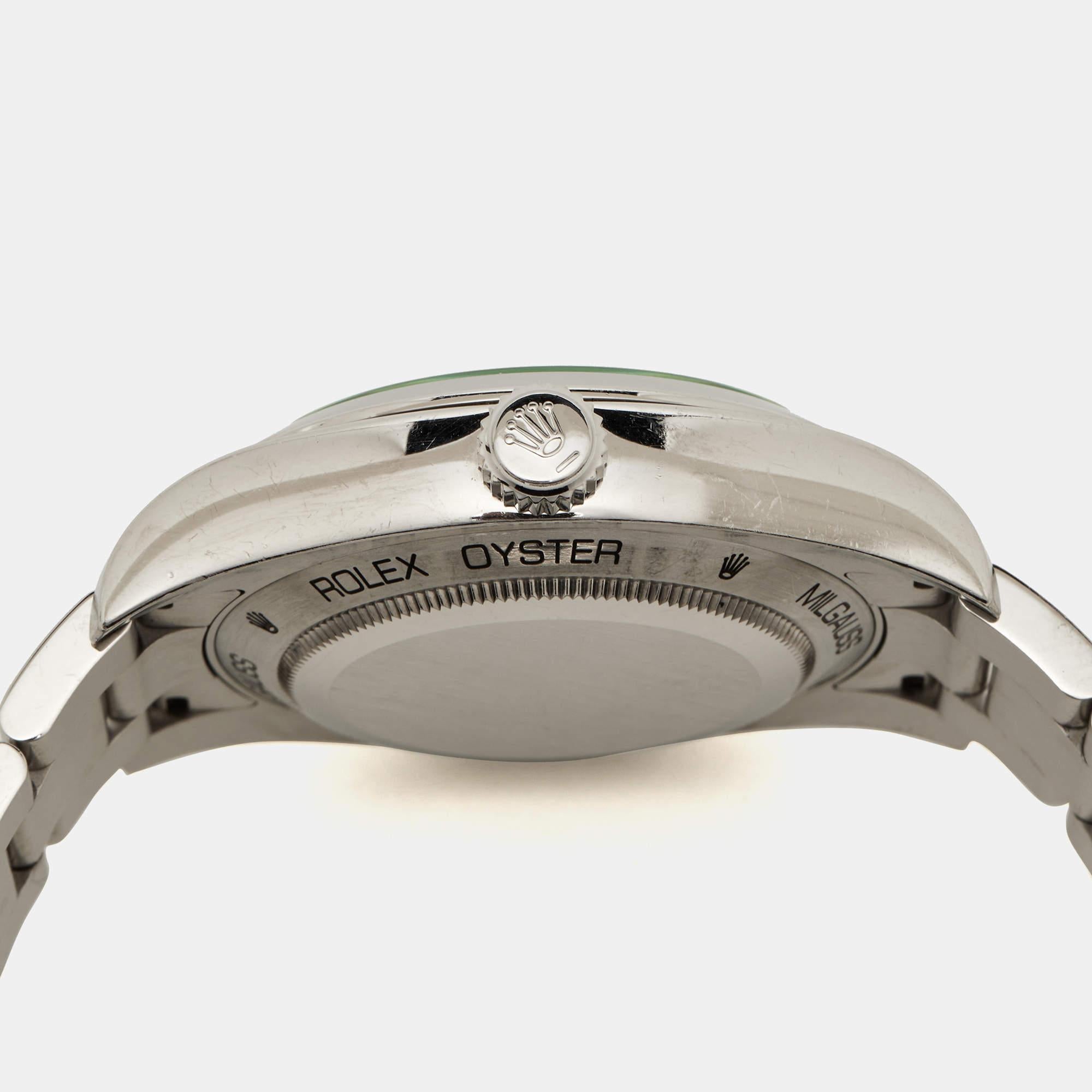 Rolex Black Oystersteel Milgauss M116400GV-0001 Men's Wristwatch 40 mm In Good Condition In Dubai, Al Qouz 2