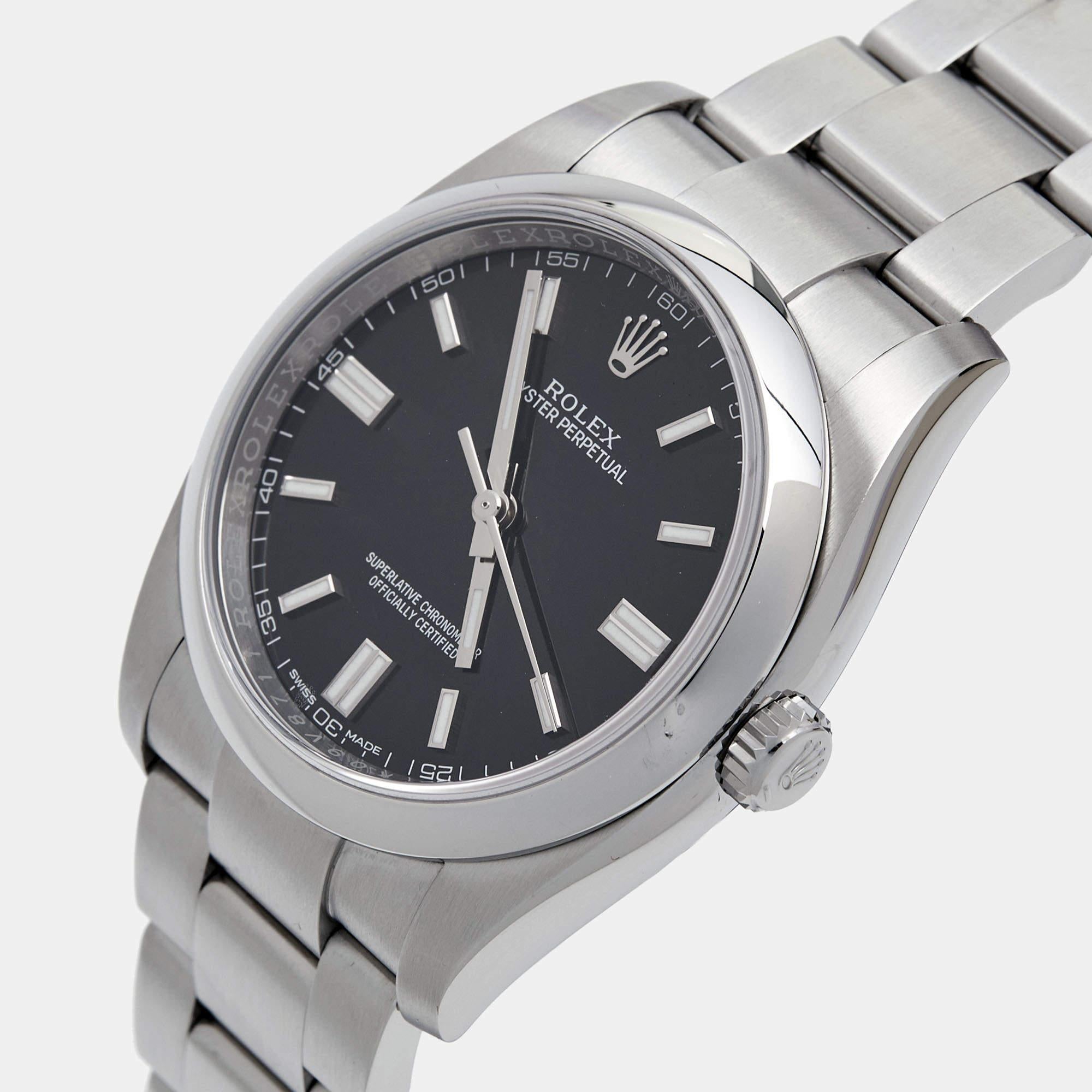 Aesthetic Movement Rolex Black Oystersteel Oyster Perpetual 116000-0013 Men's Wristwatch 36 mm