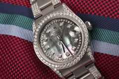 Rolex Black Pearl String Datejust S/S Oyster Perpetual Diamond Side + Bezel