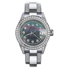 Rolex Black Pearl String Datejust S/S Oyster Perpetual Diamond Side + Bezel