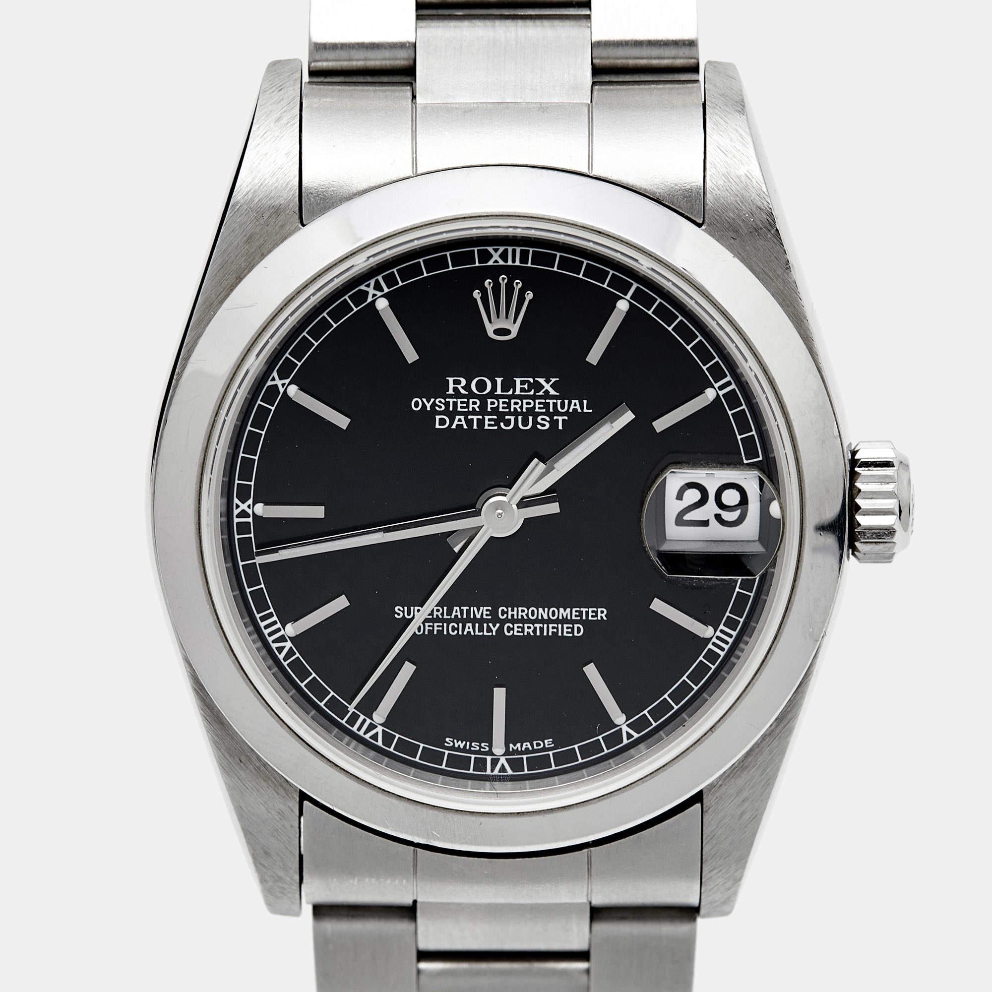 Rolex Black Stainless Steel Datejust 78240 Women's Wristwatch 31 mm For Sale 3