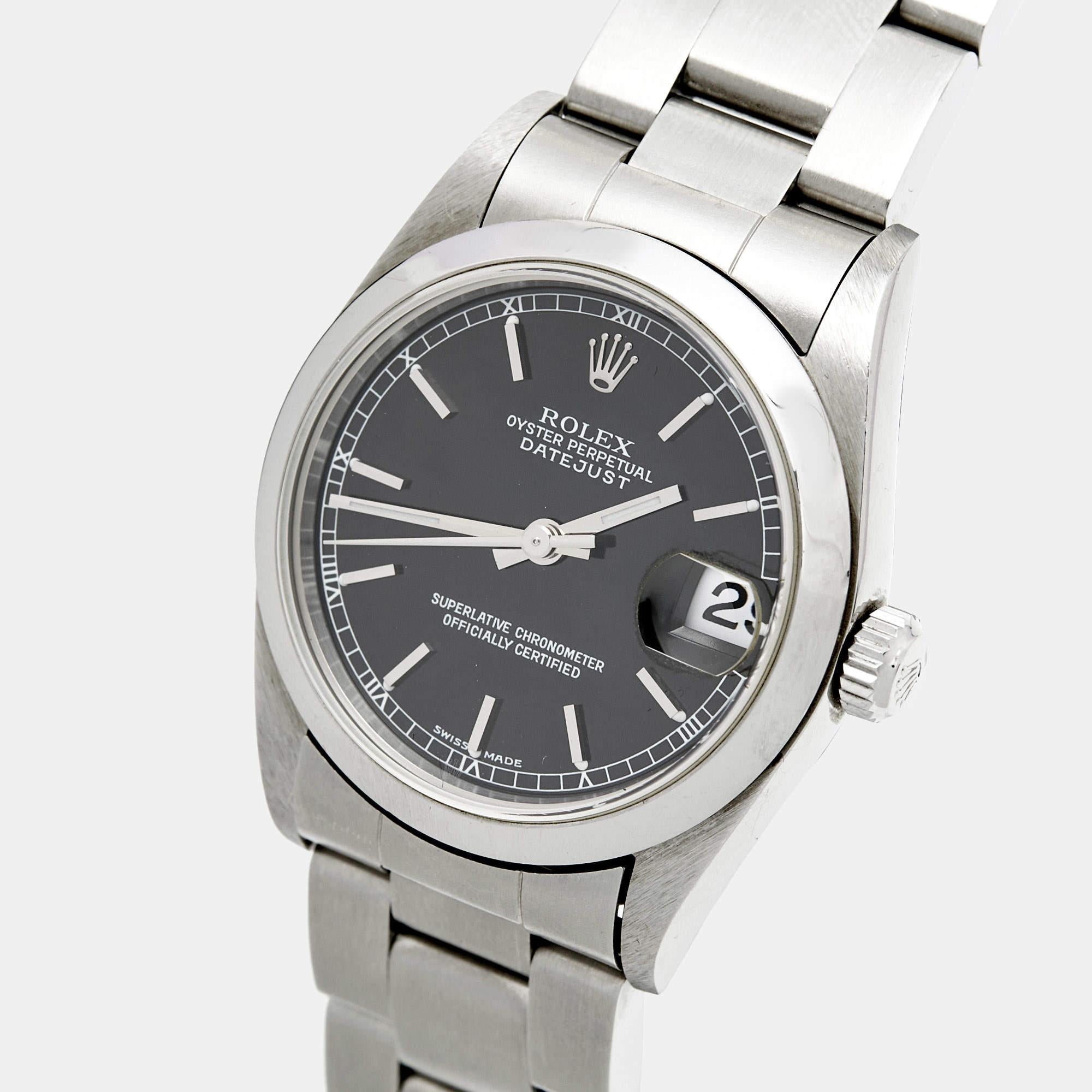 Rolex Black Stainless Steel Datejust 78240 Women's Wristwatch 31 mm For Sale 4