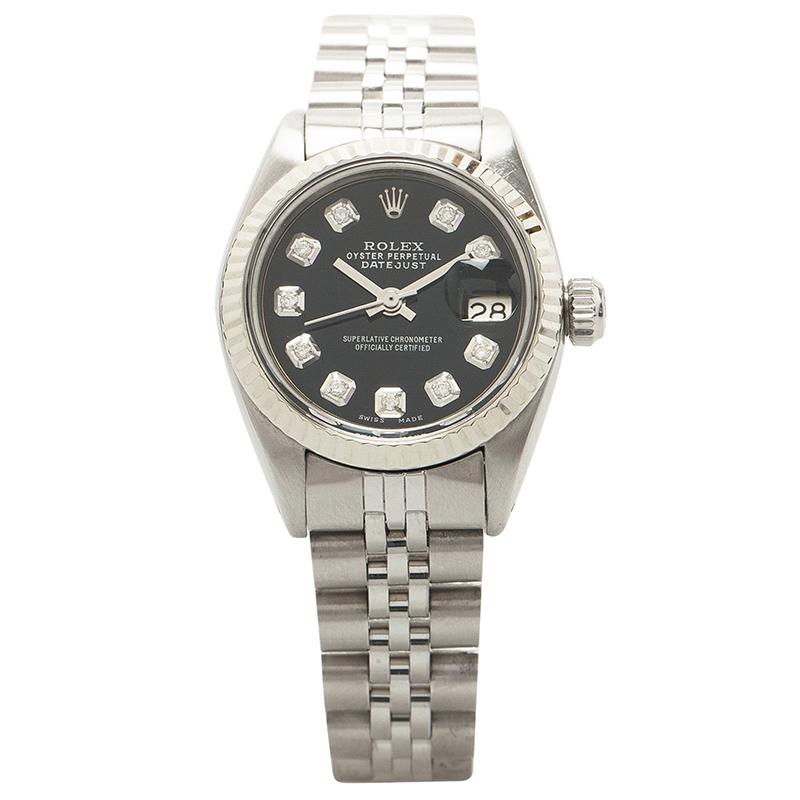 Contemporary Rolex Black Stainless Steel Datejust Women's Wristwatch 26MM