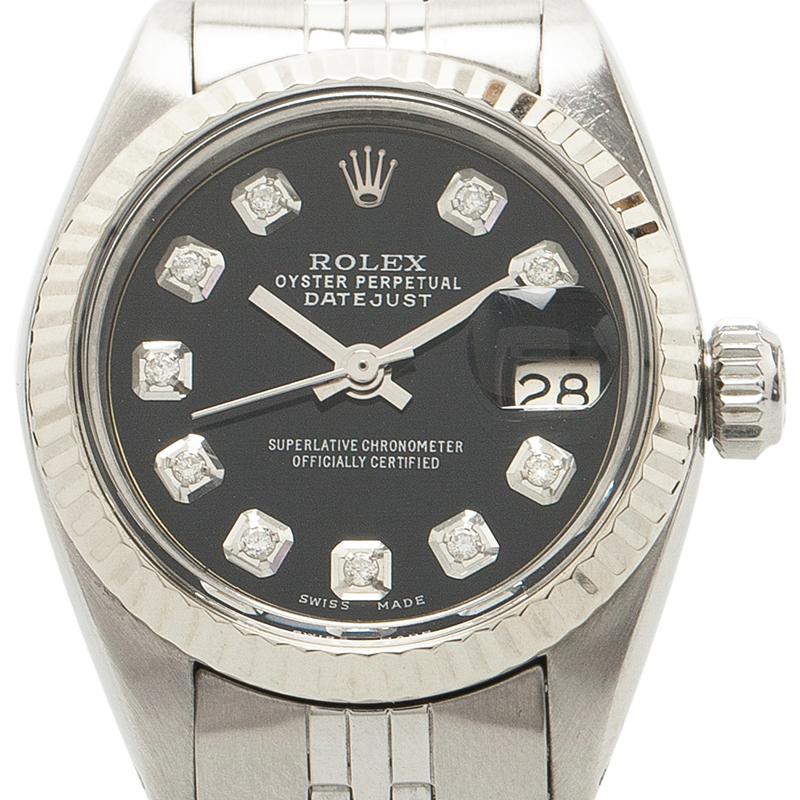 Rolex Black Stainless Steel Datejust Women's Wristwatch 26MM