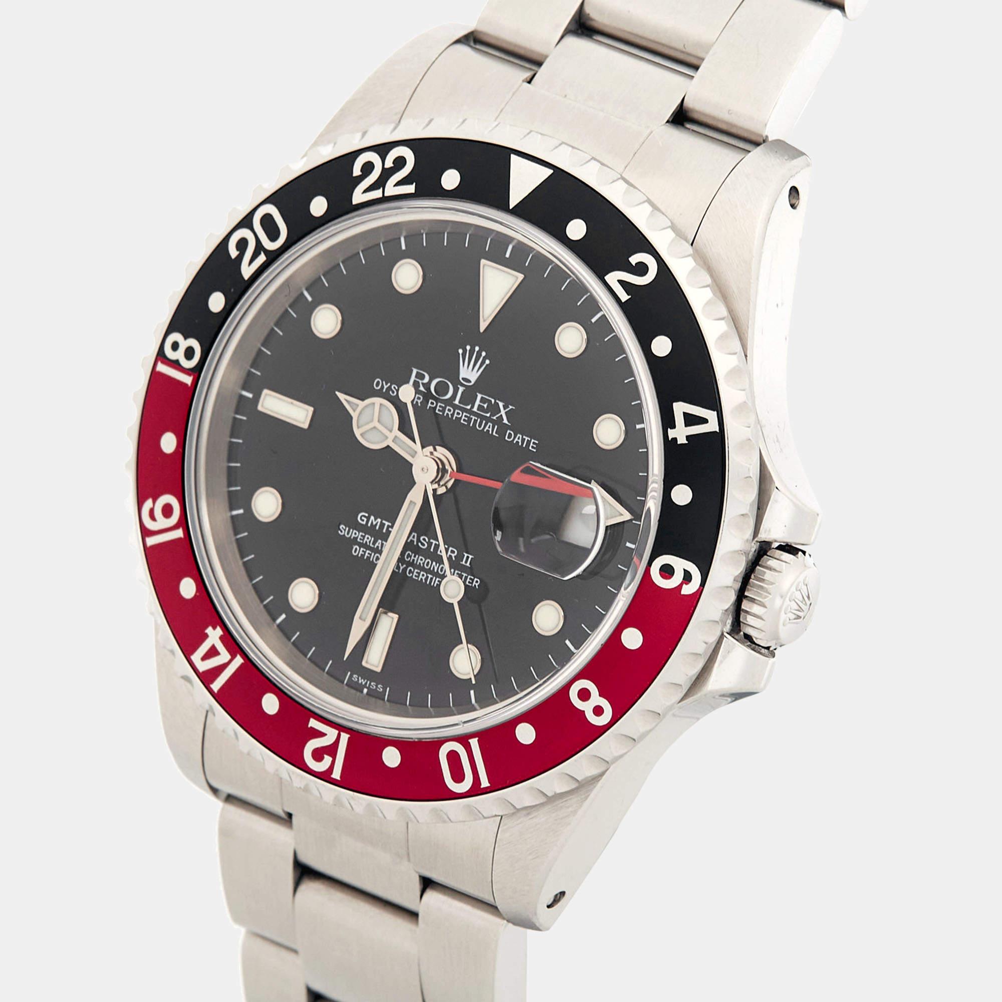 Rolex Black Stainless Steel GMT-Master II 16710 Automatic Men's Wristwatch 40 mm For Sale 8