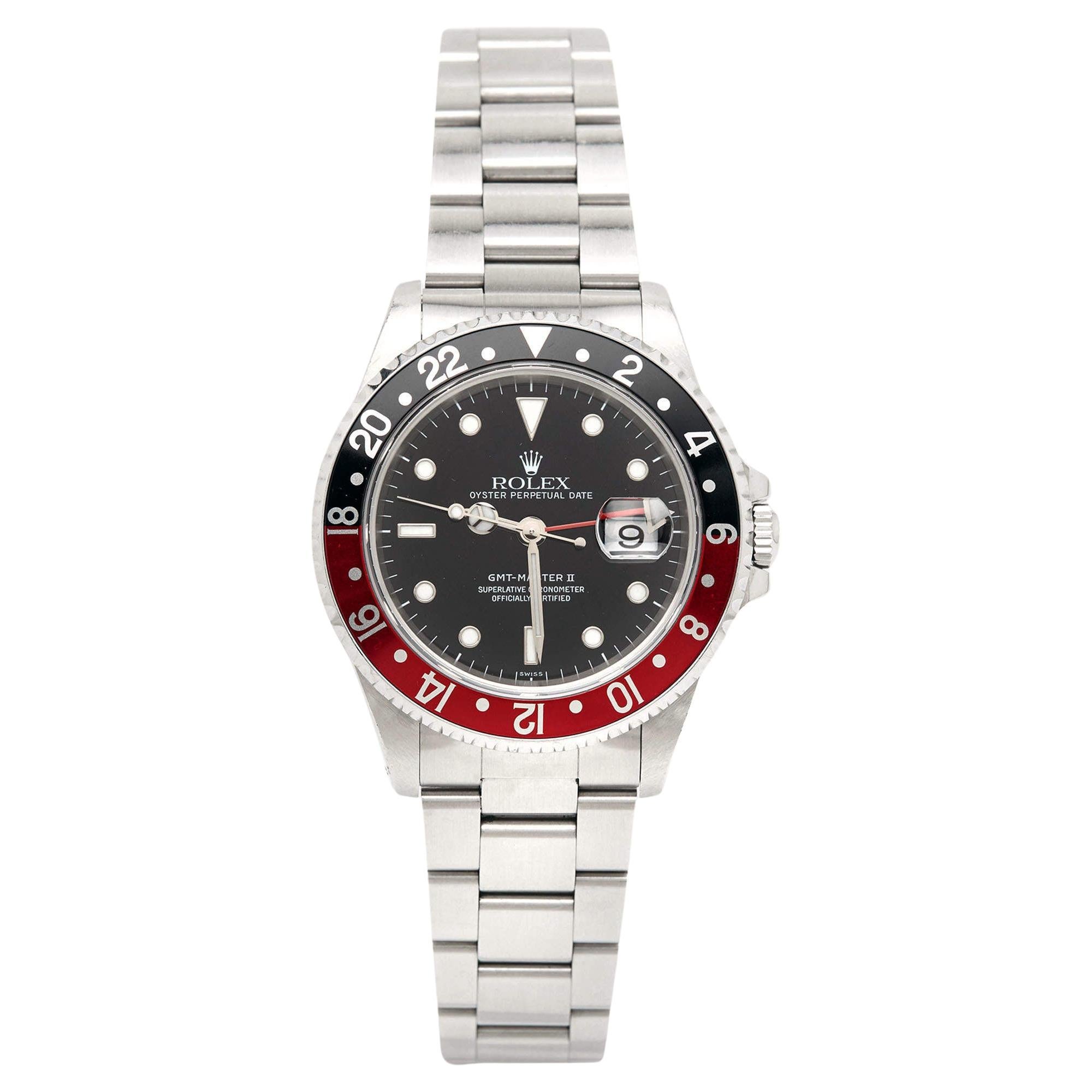 Rolex Black Stainless Steel GMT-Master II 16710 Automatic Men's Wristwatch 40 mm For Sale