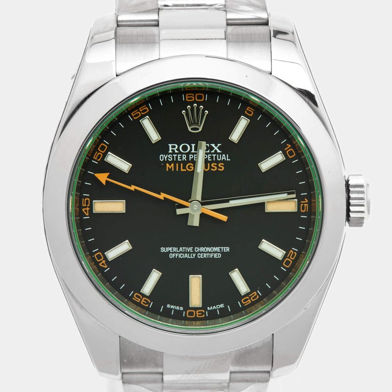 Montre-bracelet pour homme Rolex Milgauss en acier inoxydable noir, 40 mm,  M116400GV-0001 En vente sur 1stDibs