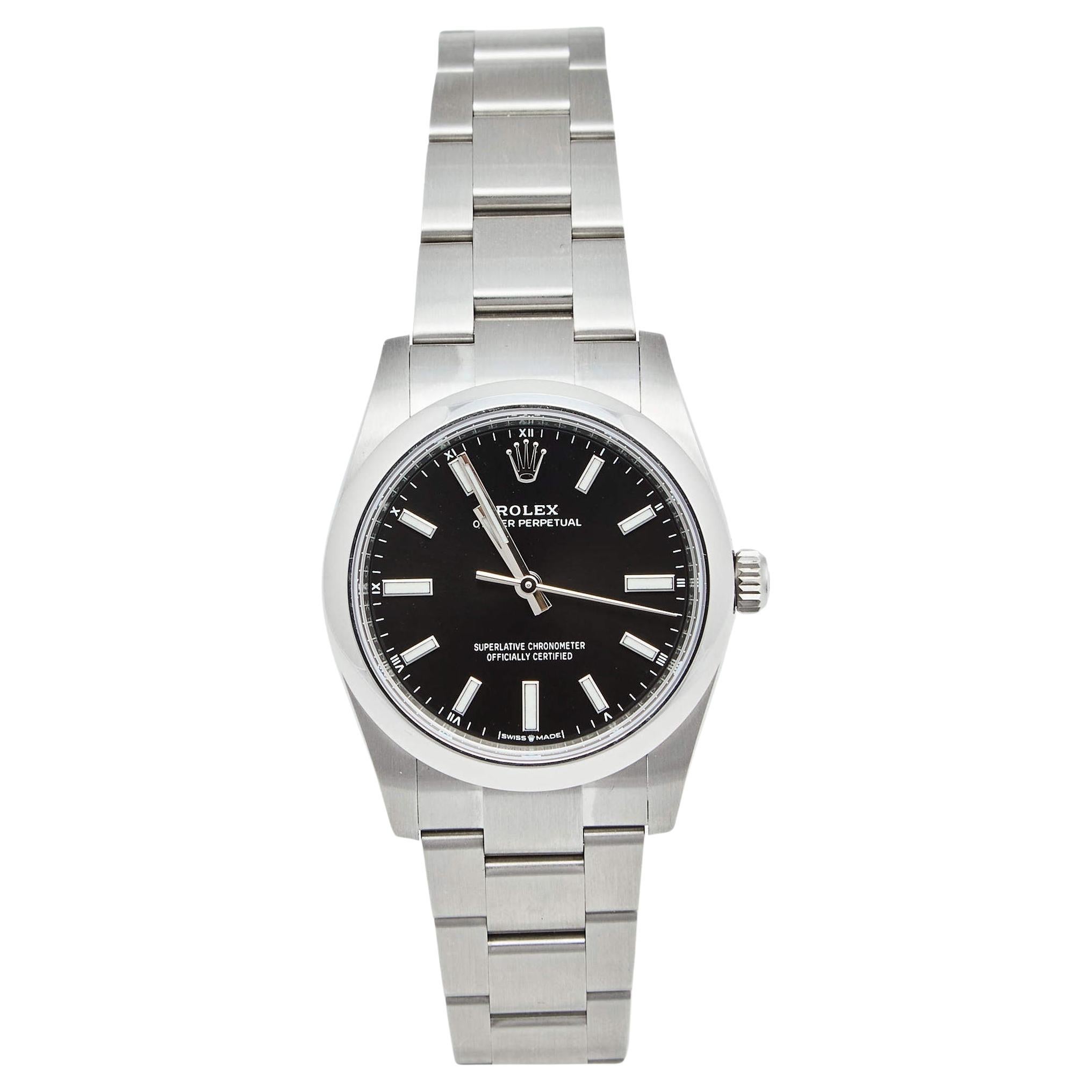 Reloj de pulsera de mujer Rolex Oyster Perpetual 124200 de acero inoxidable negro 34 mm