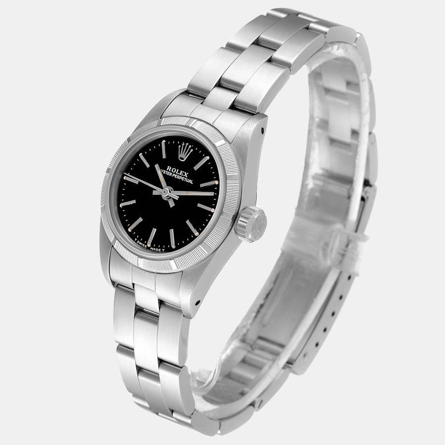Contemporary Rolex Black Stainless Steel Oyster Perpetual 67230 Women's Wristwatch 24 mm