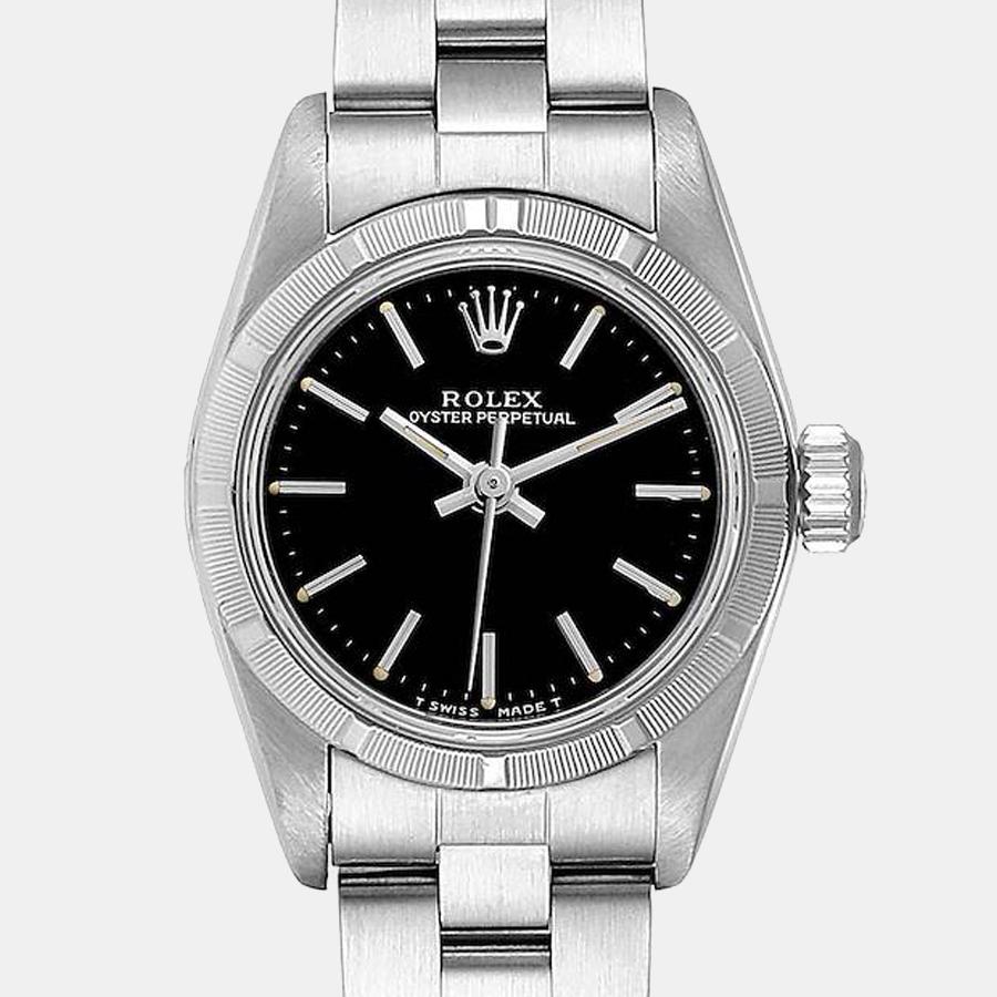 Rolex Black Stainless Steel Oyster Perpetual 67230 Women's Wristwatch 24 mm 3