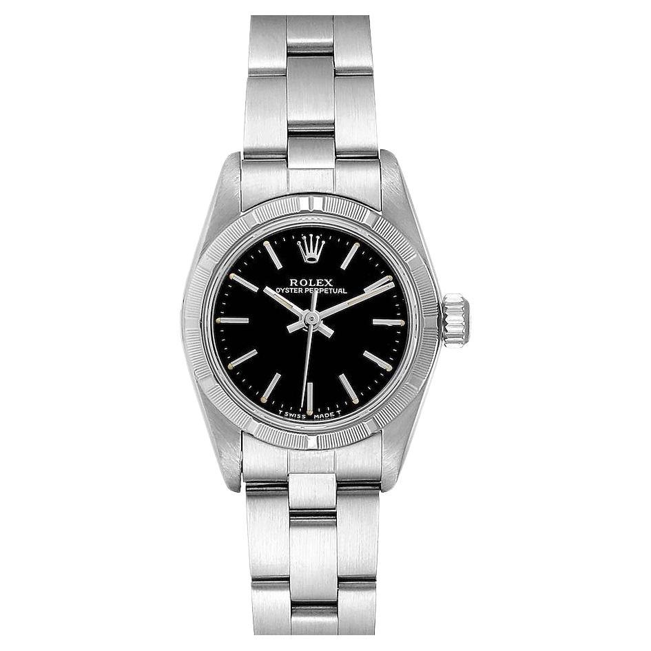 Rolex Black Stainless Steel Oyster Perpetual 67230 Women's Wristwatch 24 mm