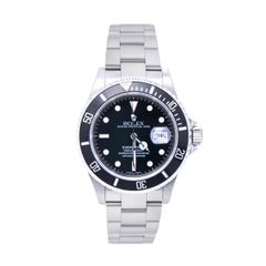 Used Rolex Black Stainless Steel Submariner 16610 Automatic Men's Wristwatch 40 mm