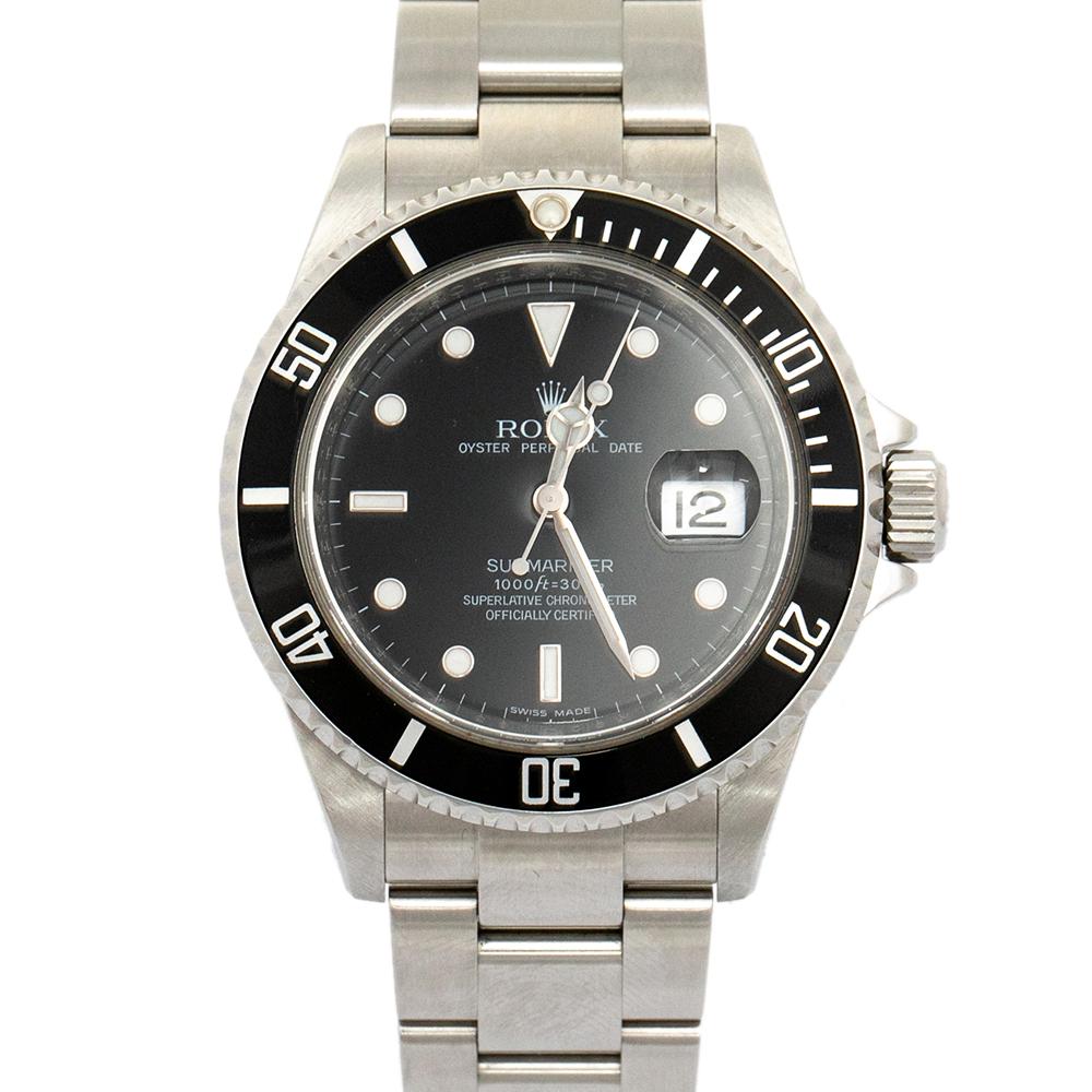 Contemporary Rolex Black Stainless Steel Submariner 16610 T Automatic Men's Wristwatch 40 mm