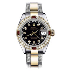 Rolex Schwarzer String Datejust zweifarbige seitliche Diamanten + Rubine 68273