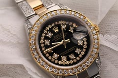 Rolex Montre Datejust Oyster à cordes noires RT 26 en or bicolore 18 carats + diamants latéraux