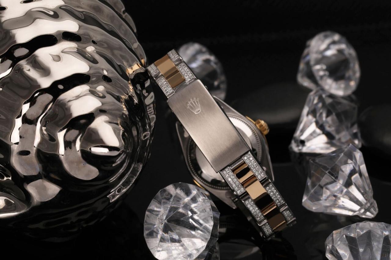Rolex Montre Datejust Oyster à cordes noires RT 26 en or bicolore 18 carats + diamants latéraux en vente 1