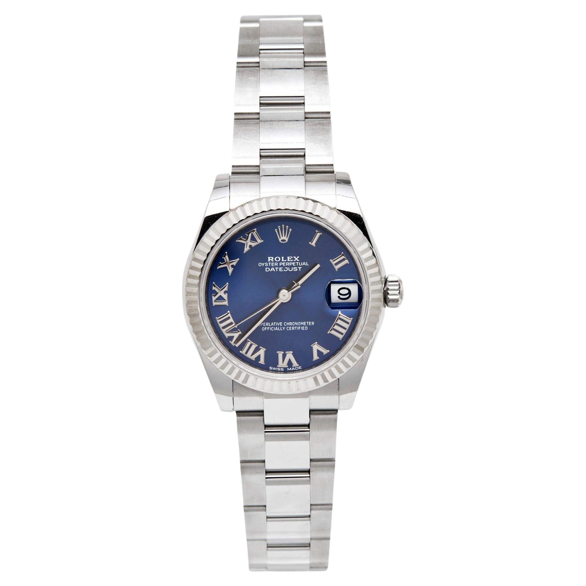 Rolex Blue 18K White Gold Oystersteel Datejust 178274 Women's Wristwatch 31 mm
