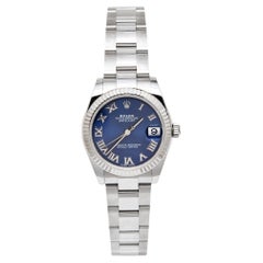 Used Rolex Blue 18K White Gold Oystersteel Datejust 178274 Women's Wristwatch 31 mm