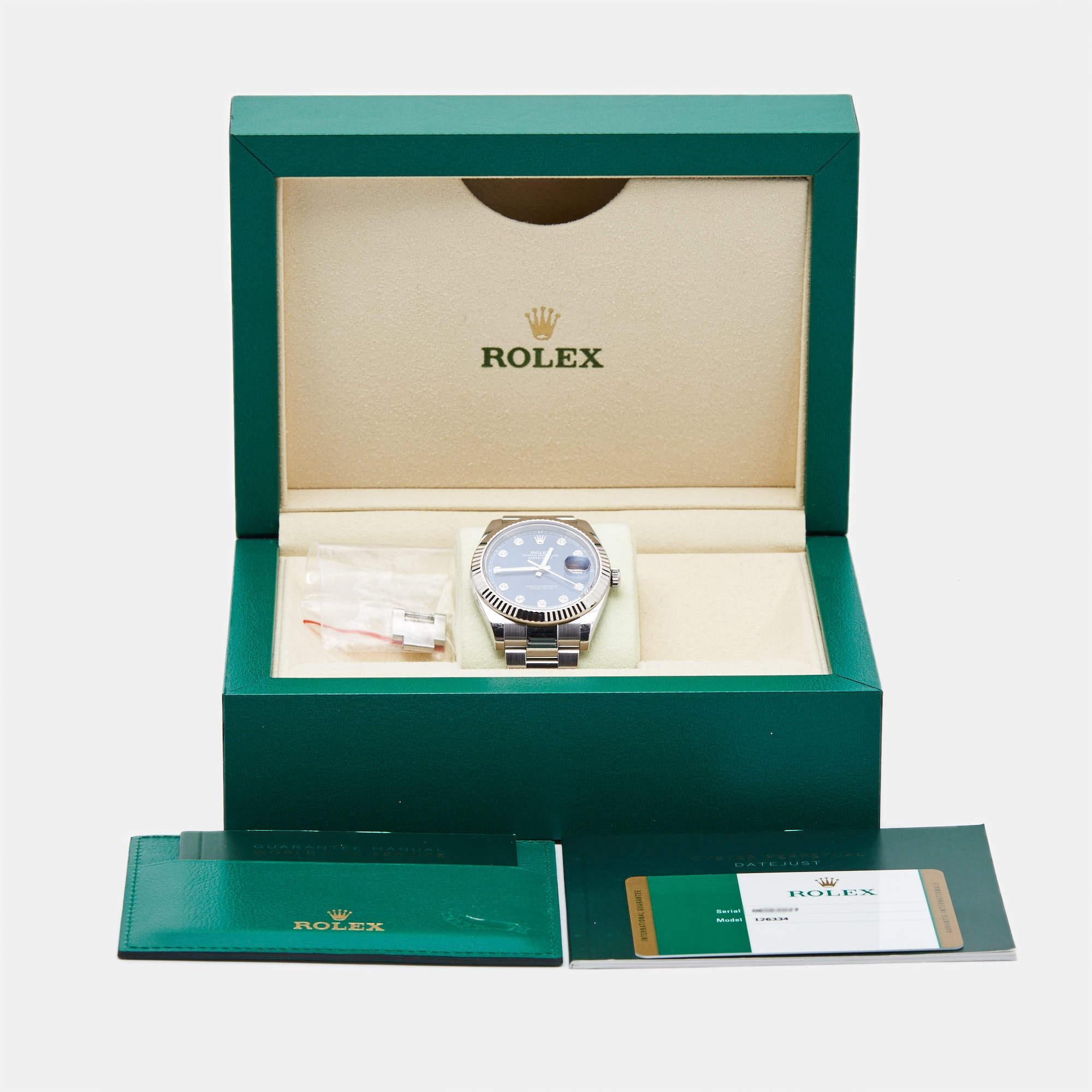 Men's Rolex Blue 18K White Gold Oystersteel Diamond Datejust M126334-0015 41 mm