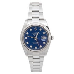 Used Rolex Blue 18K White Gold Oystersteel Diamond Datejust M126334-0015 41 mm