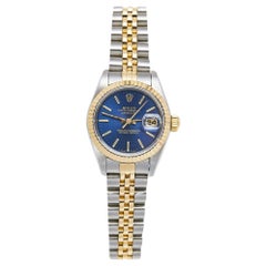 Rolex Blue 18k Yellow Gold Stainless Steel Datejust 69173 Women's Wristwatch 26 