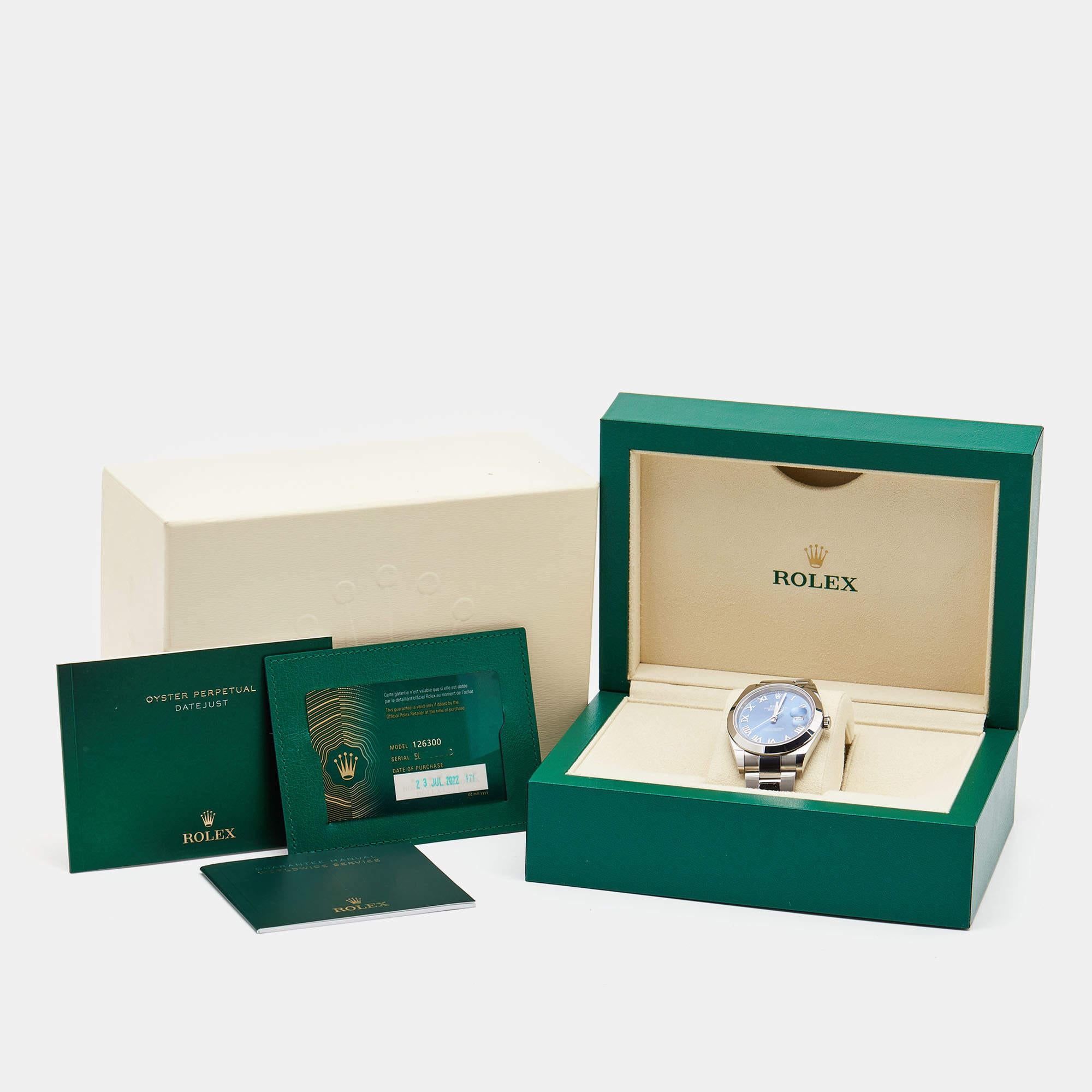 Rolex Blue Oystersteel Datejust M126300-0017 Women's Wristwatch 41 mm In New Condition In Dubai, Al Qouz 2