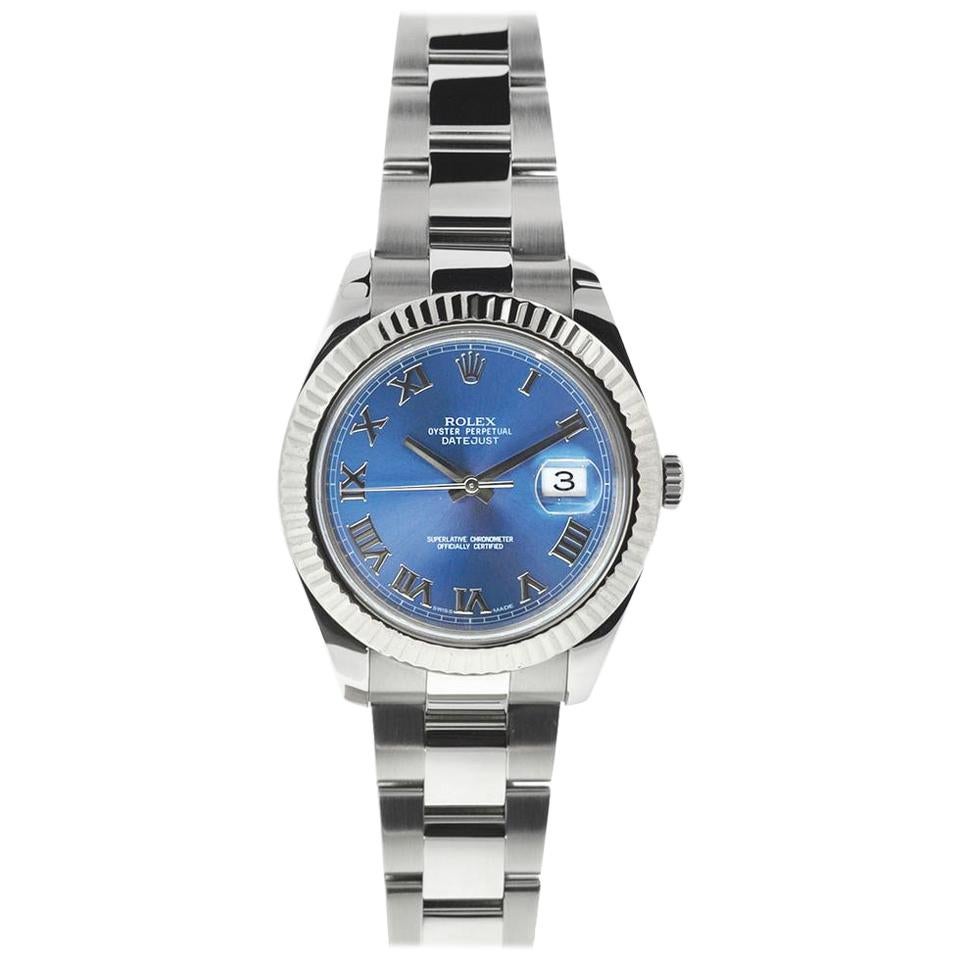 Rolex Blue Roman 116334 Datejust Ii Dial Fluted Bezel Stainless Steel