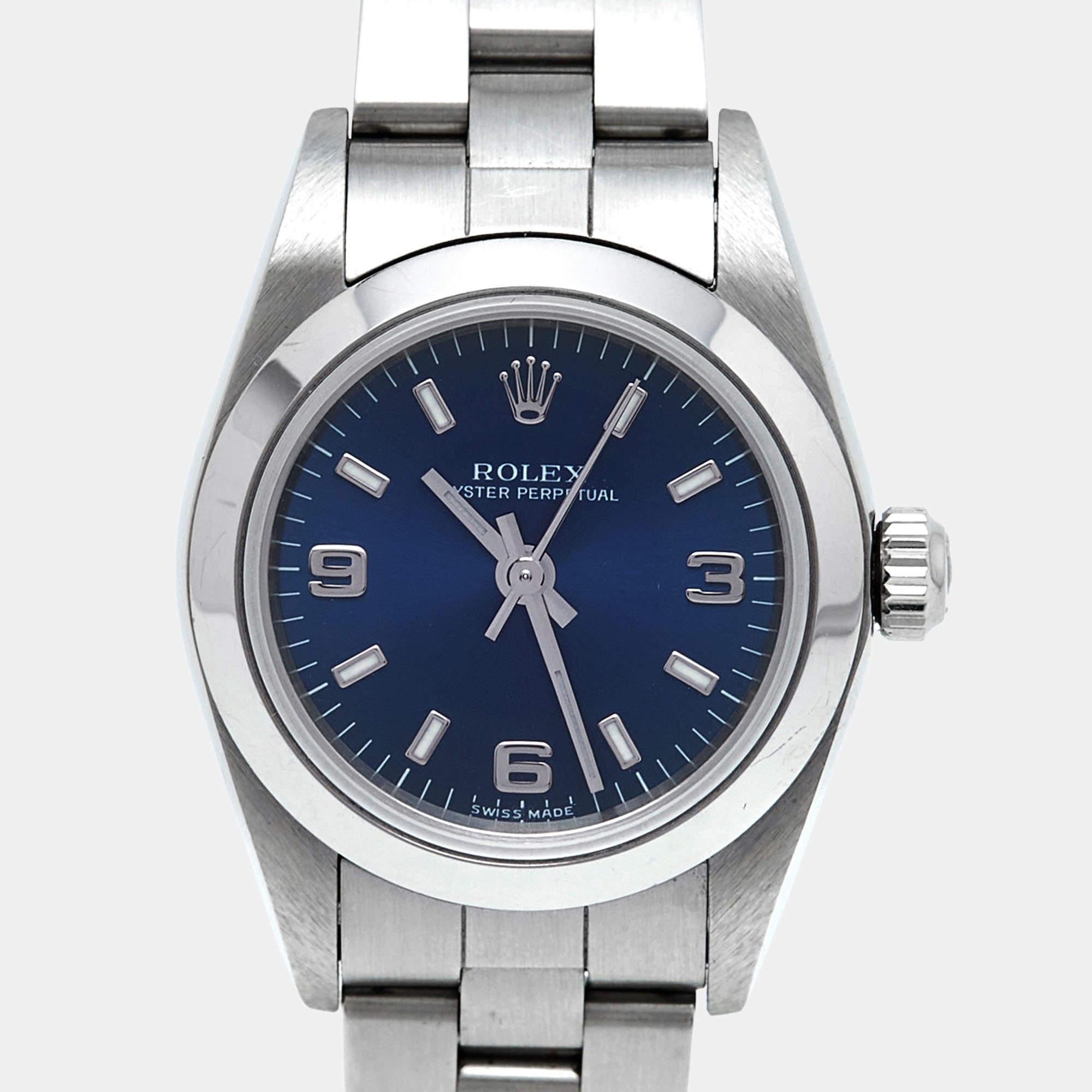 Rolex Blue Stainless Steel Oyster Perpetual 76080 Women's Wristwatch 24 mm 3