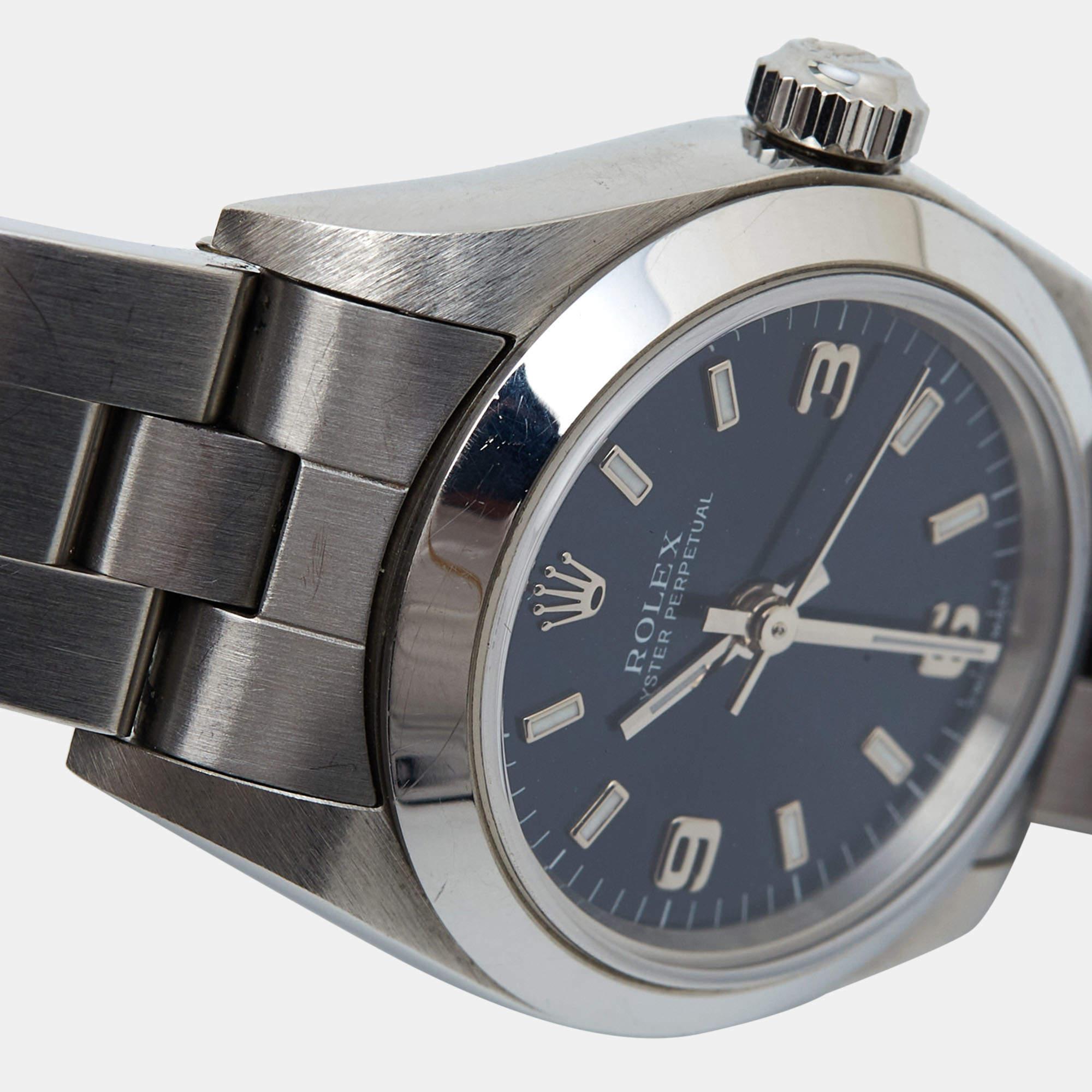 Rolex Blue Stainless Steel Oyster Perpetual 76080 Women's Wristwatch 24 mm 5