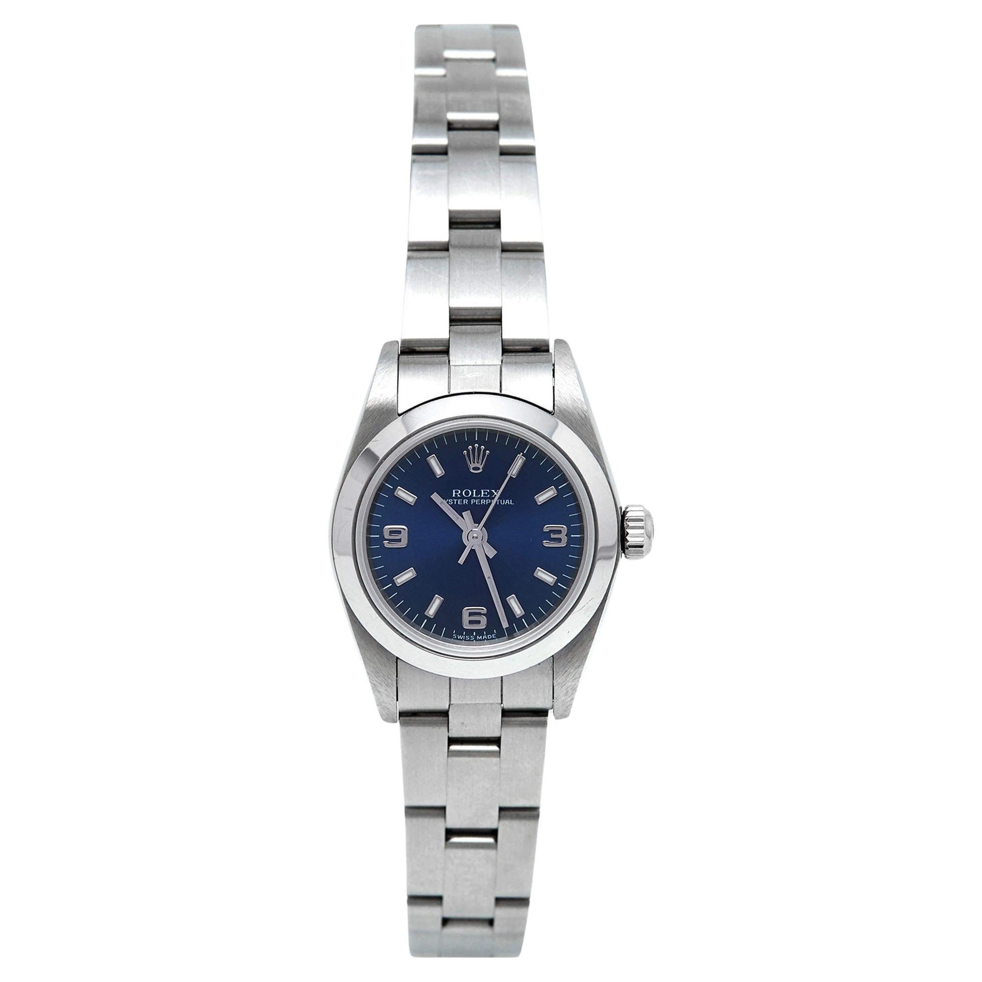 Rolex Blue Stainless Steel Oyster Perpetual 76080 Women's Wristwatch 24 mm