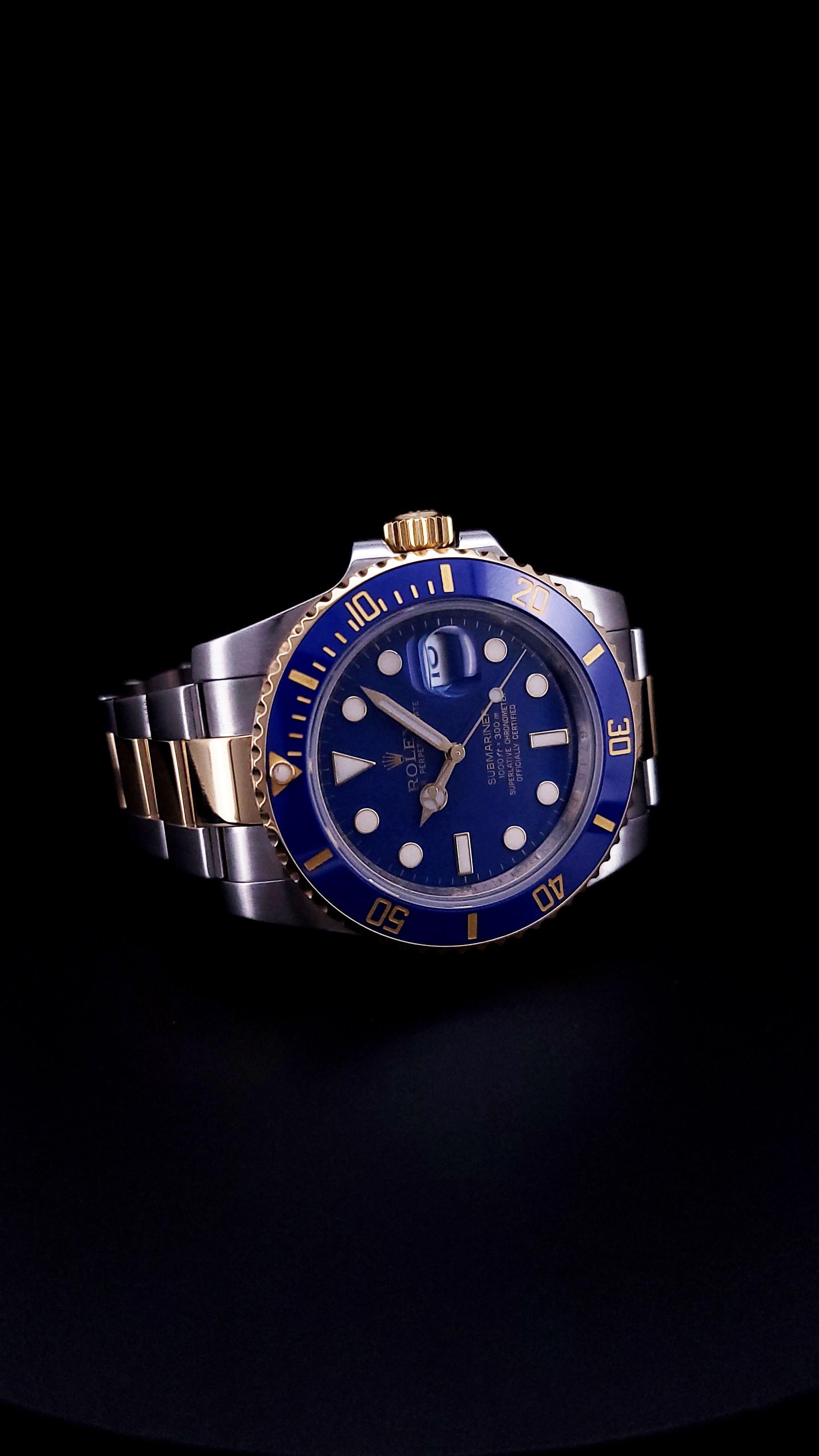 Rolex Blue Submariner Date Two-Tone Watch 116613LB In Excellent Condition For Sale In New York, NY