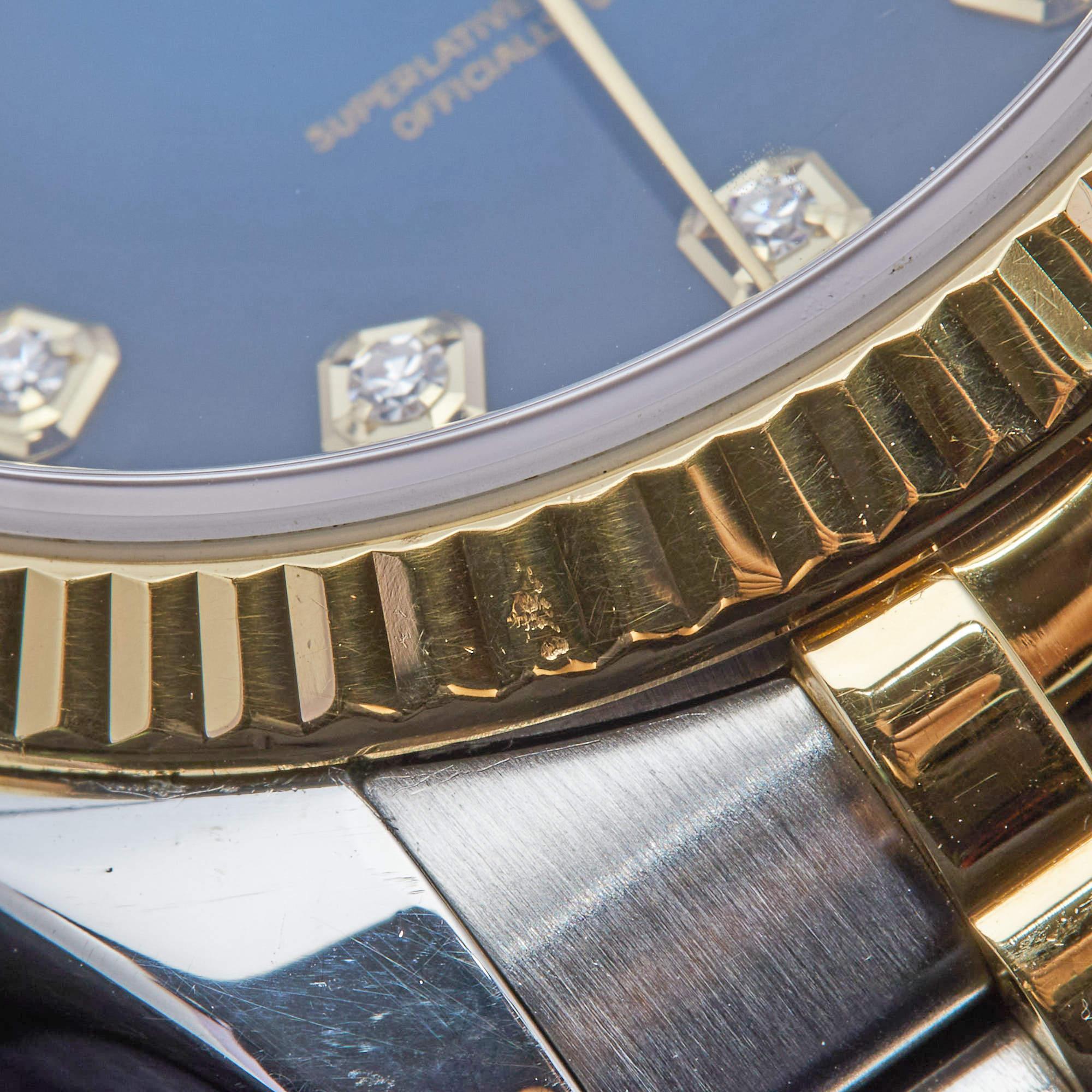 Men's Rolex Blue Vignette 18K Yellow Gold Stainless Steel Diamond Datejust 116233