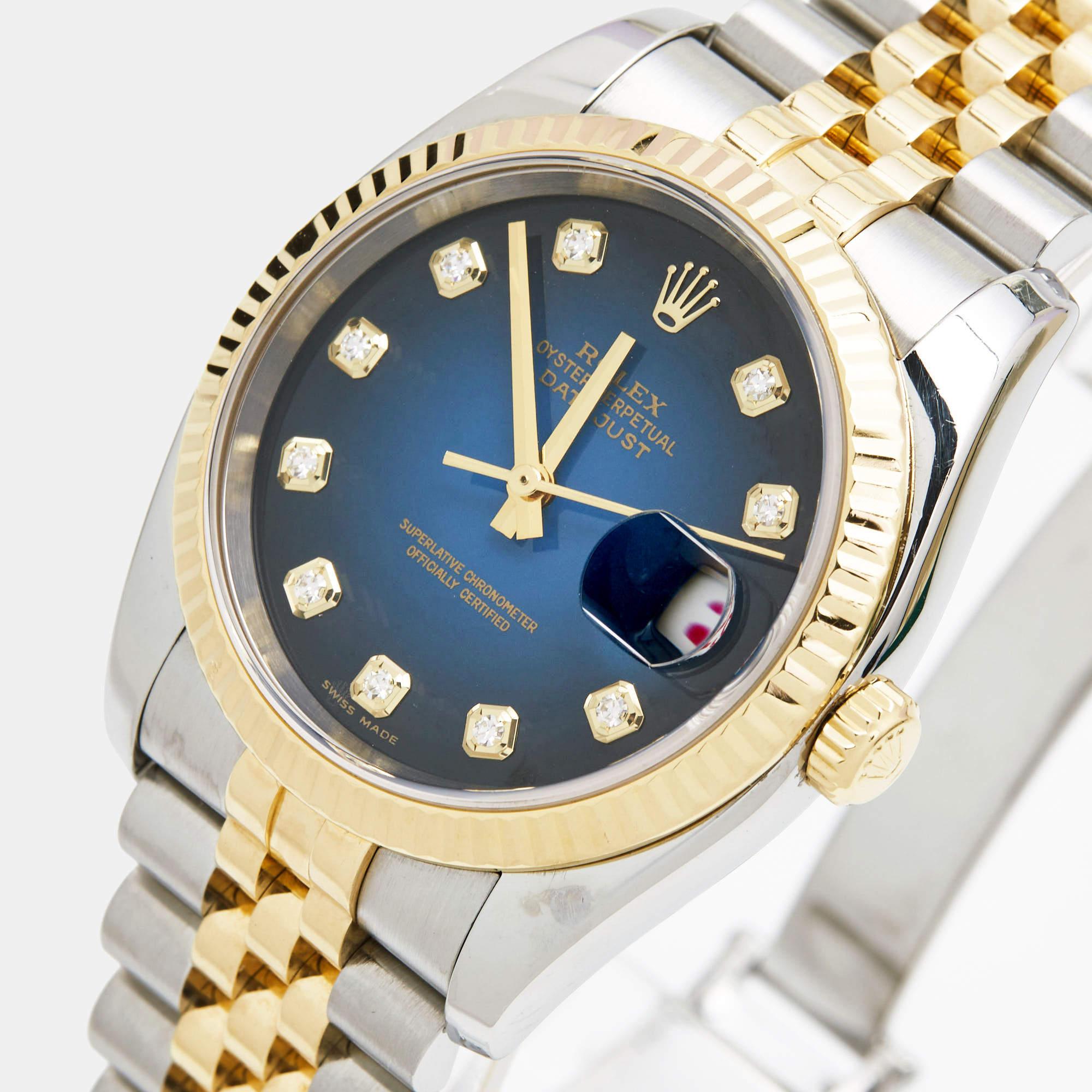 Rolex Blue Vignette 18K Yellow Gold Stainless Steel Diamond Datejust 116233 2