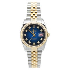 Used Rolex Blue Vignette 18K Yellow Gold Stainless Steel Diamond Datejust 116233