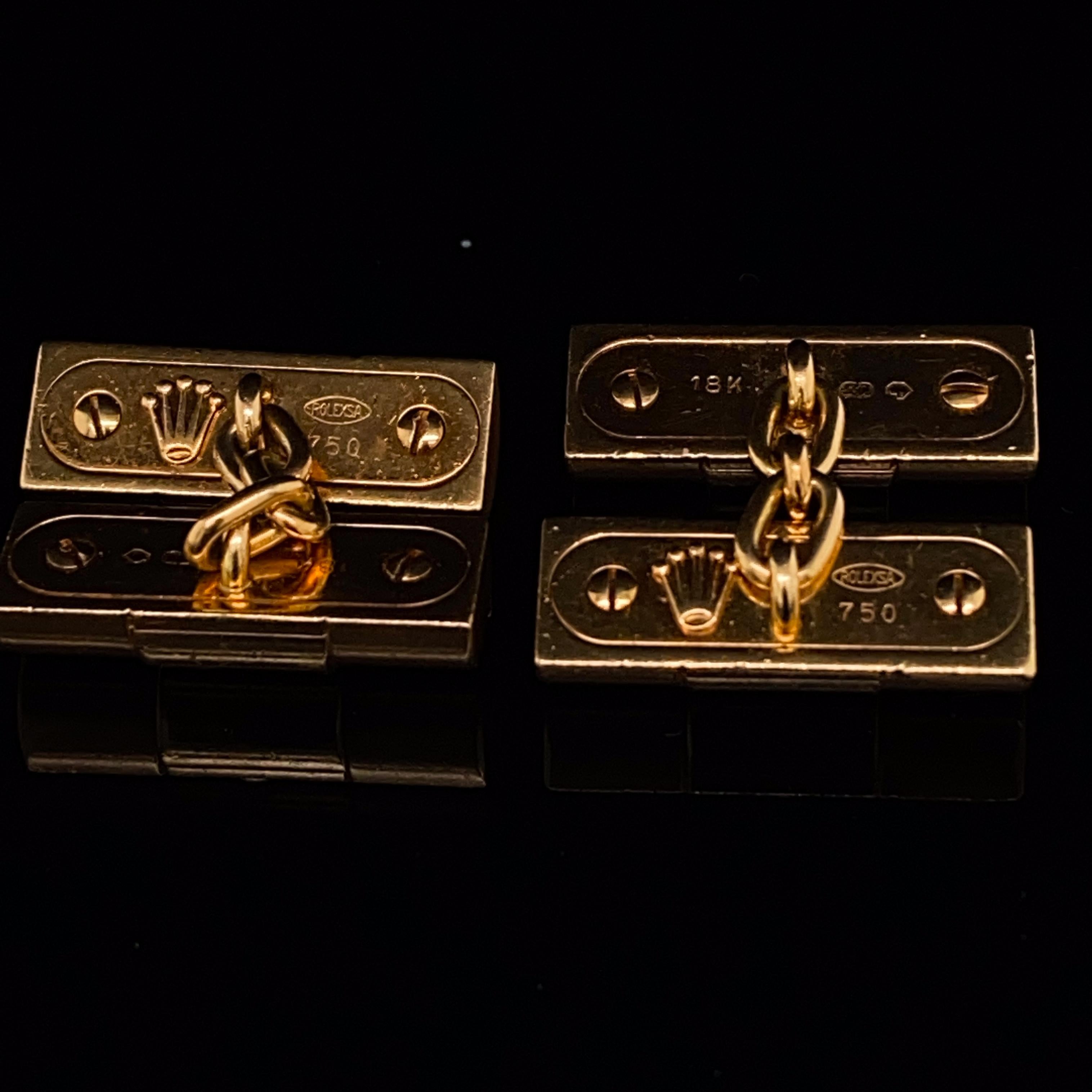 Rolex Bracelet Chain Link Cufflinks in 18 Karat Gold, Circa 1990 In Good Condition In London, GB
