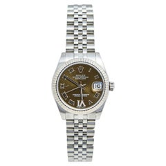 Rolex Brown Diamond 18k White Gold Stainless Steel Datejust Wristwatch 31 mm