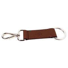 Rolex Brown Leather Logo Embossed Keychain