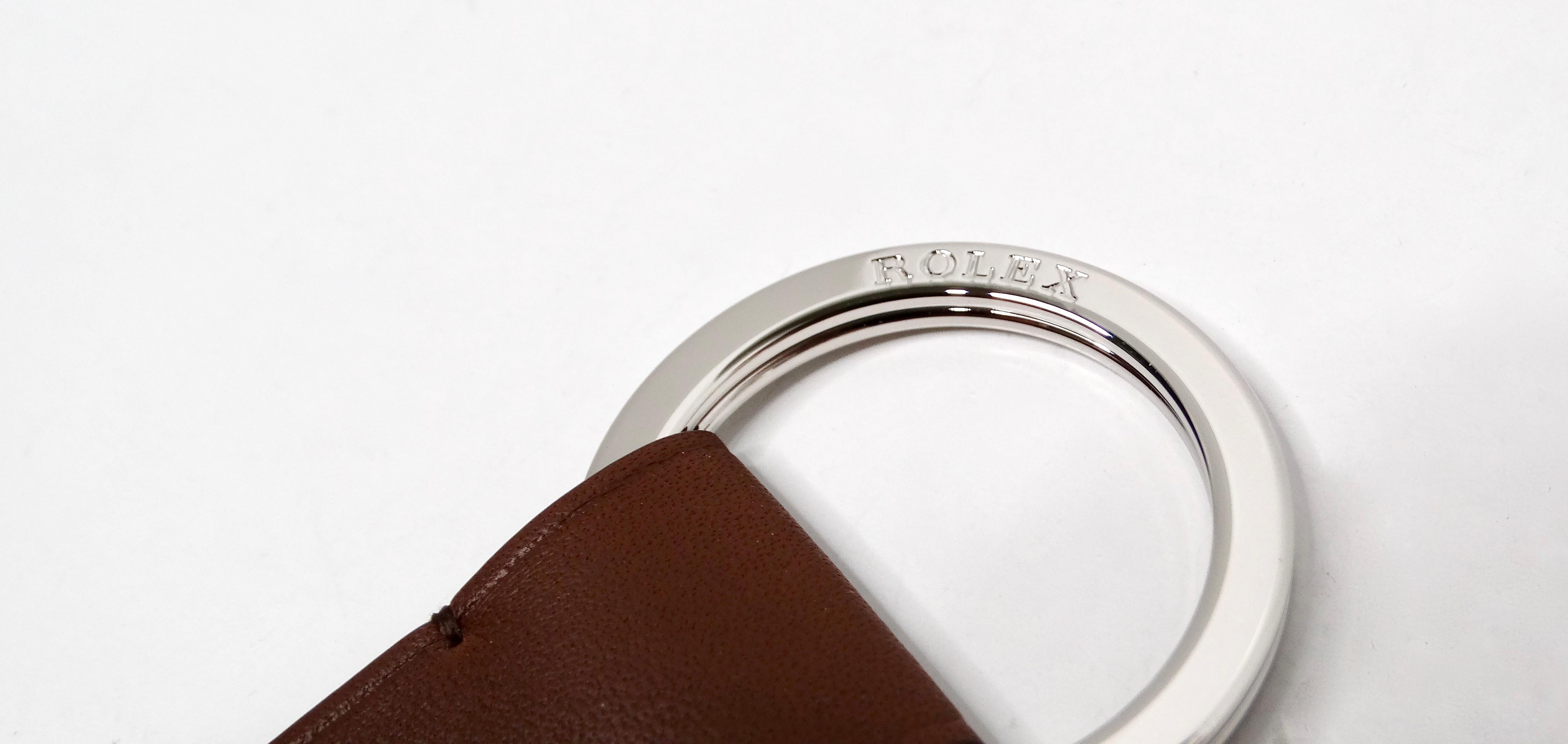 Rolex Brown Leather Logo Embossed Keychain In Good Condition For Sale In Scottsdale, AZ