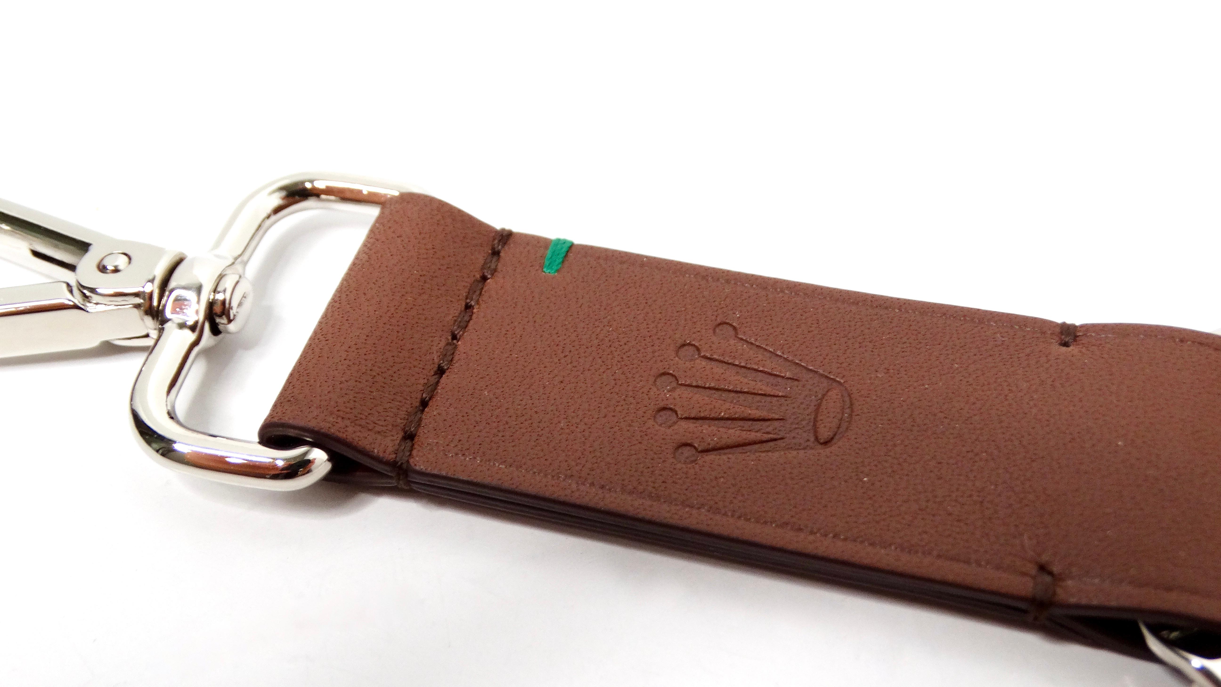 Women's Rolex Brown Leather Logo Embossed Keychain For Sale