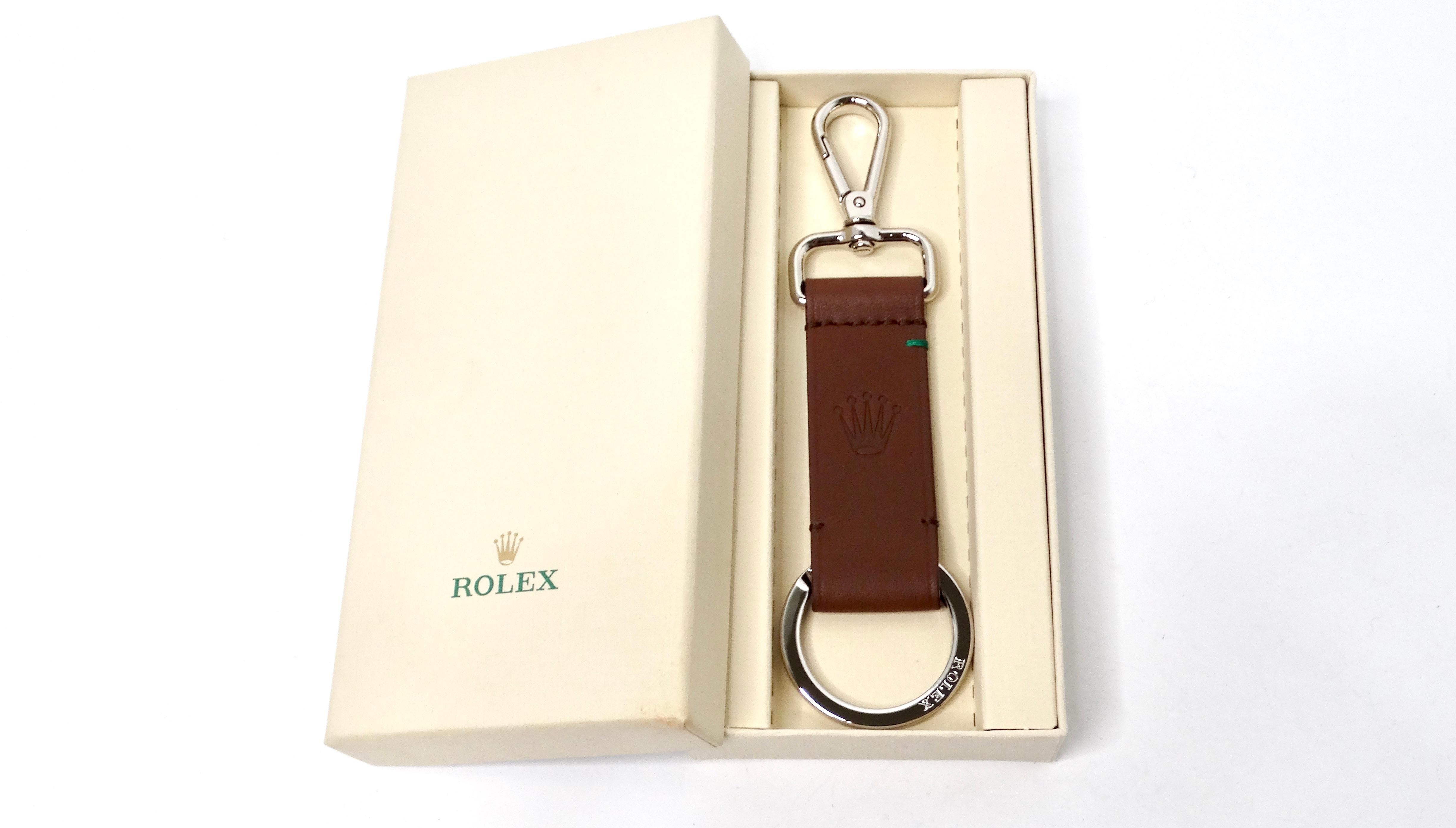 Rolex Brown Leather Logo Embossed Keychain For Sale 2