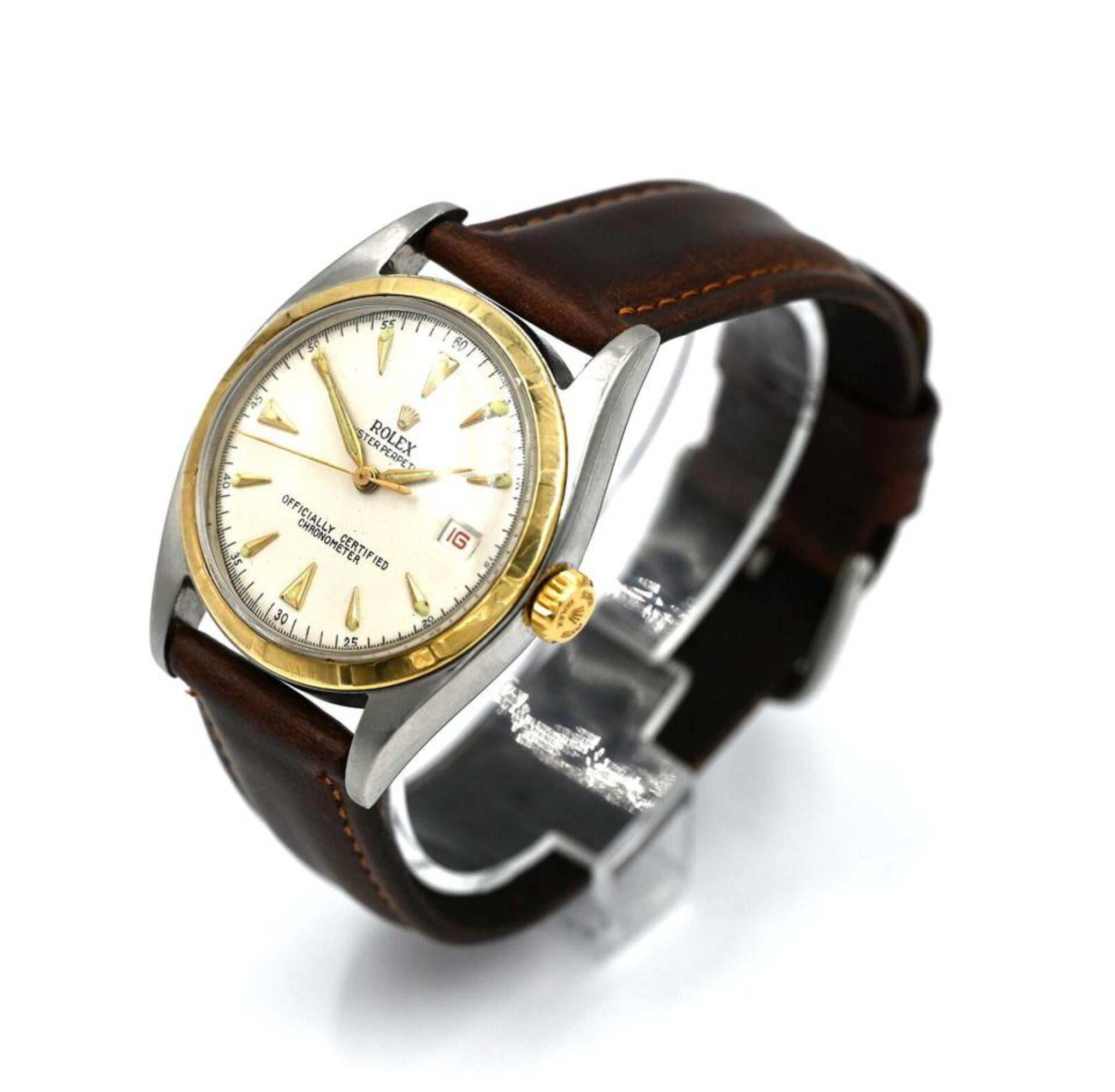 Rolex c1953 14k Oyster Perpetual Datejust Ref 6105 Bubble Back Watch 16r222s For Sale 3