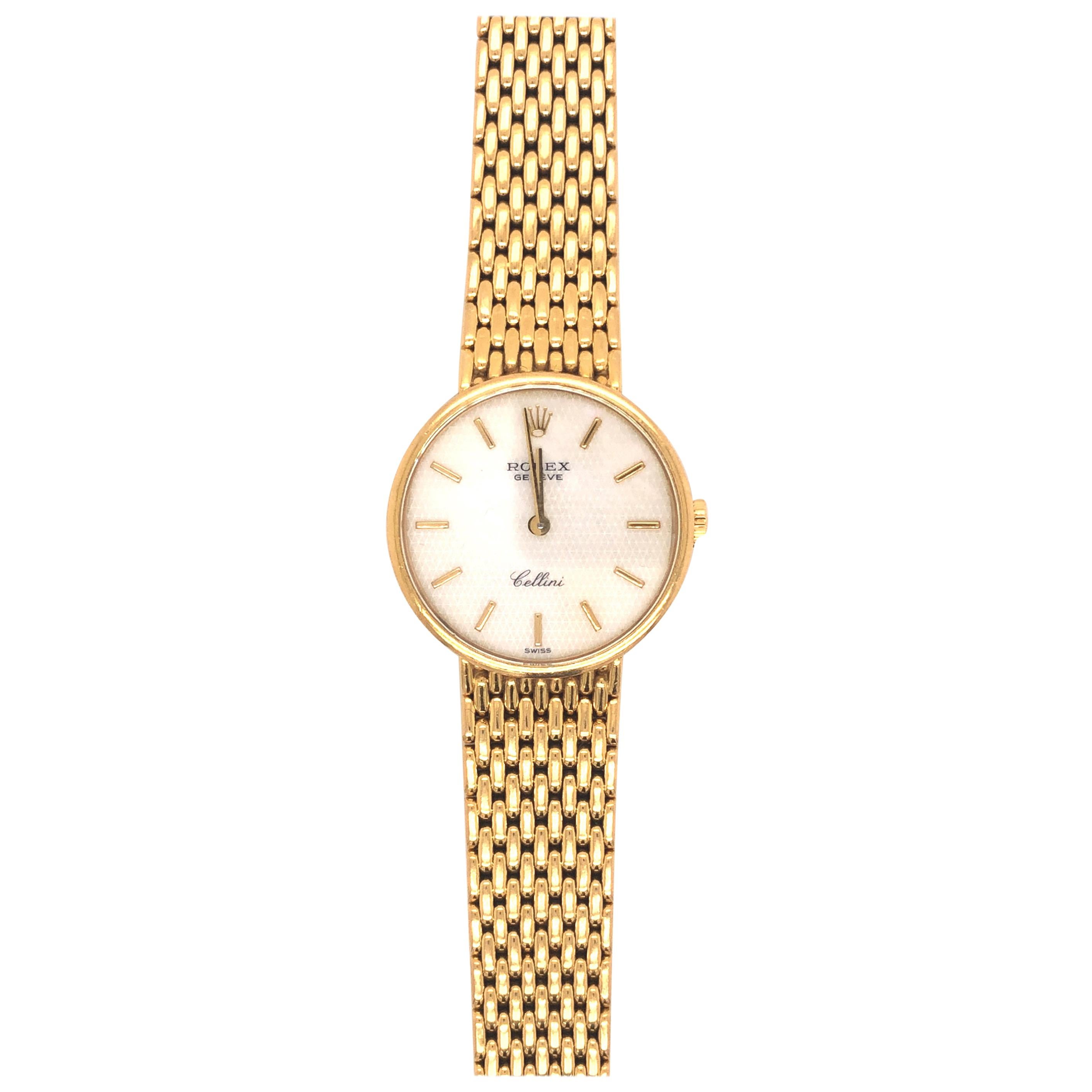 Rolex 'Cellini' 18 Karat Gold Mother of Pearl Watch For Sale